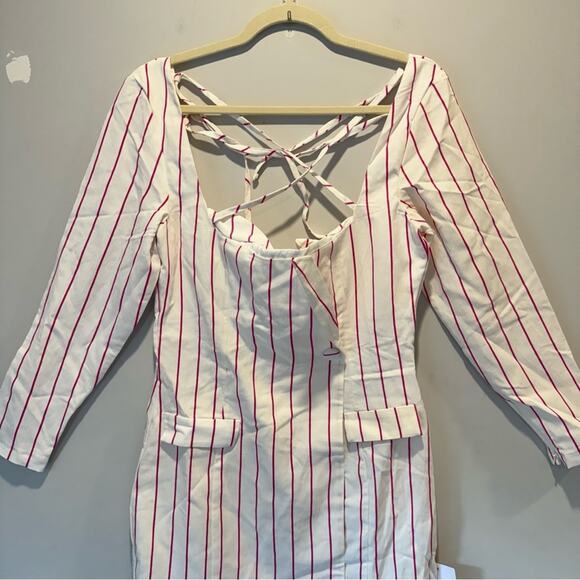 🍁 NWT ASOS DESIGN x MILLIE halter neck blazer mini dress in stripe print White - Picture 4 of 16